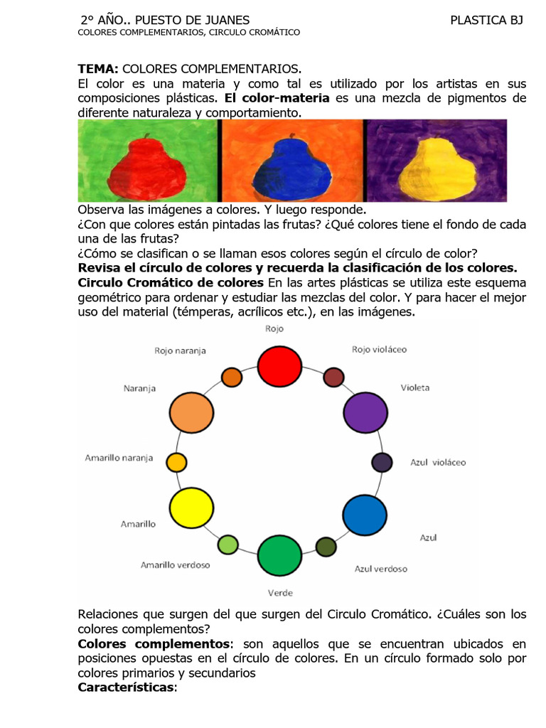Circulo Cromatico, Colores Complementarios, 27 Mayo 2° Año | PDF ...