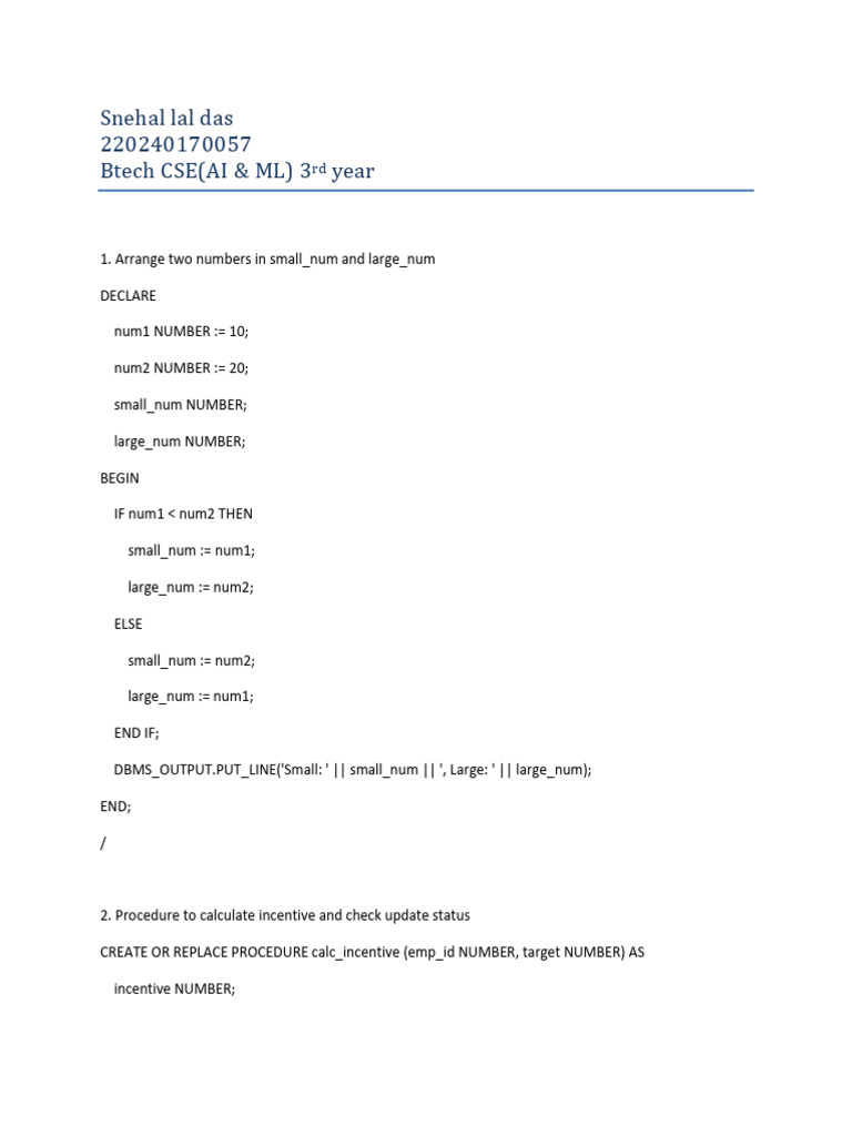 PL/SQL Procedures and Functions Examples | PDF