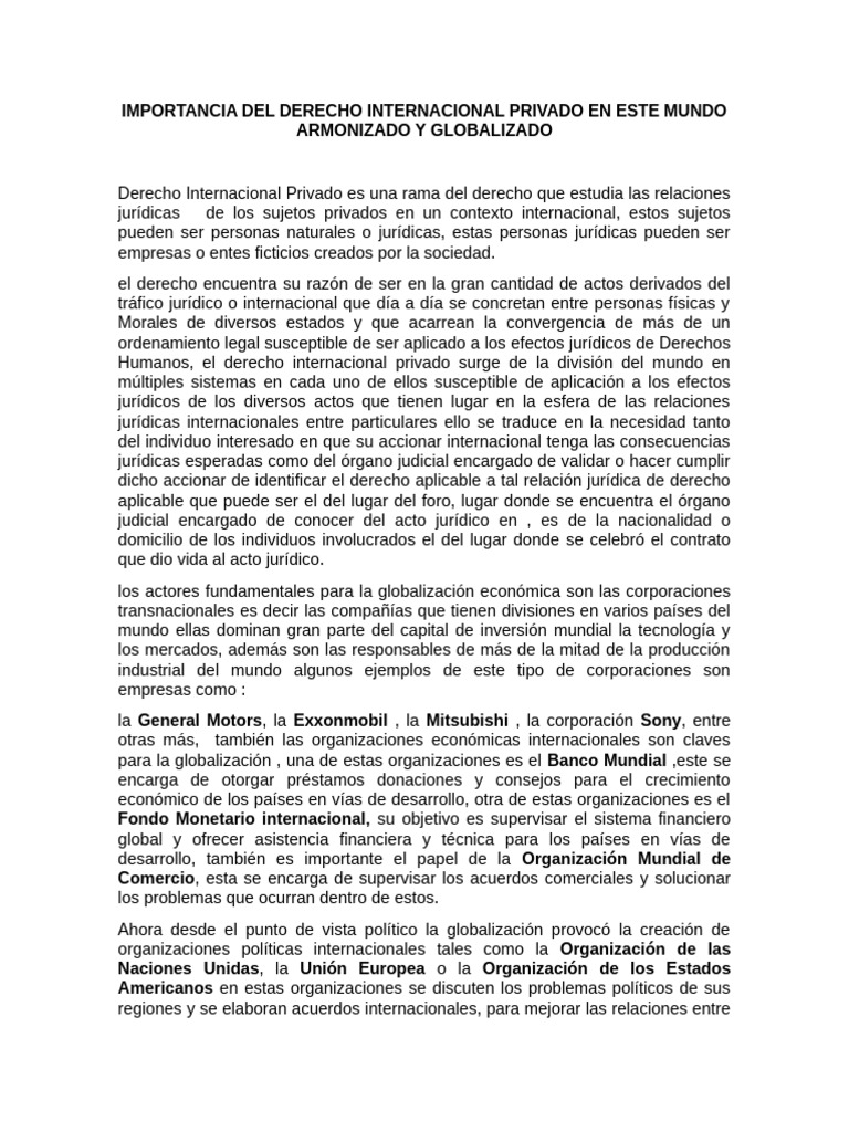 Importancia del derecho internacional privado en este mundo armonizado ...