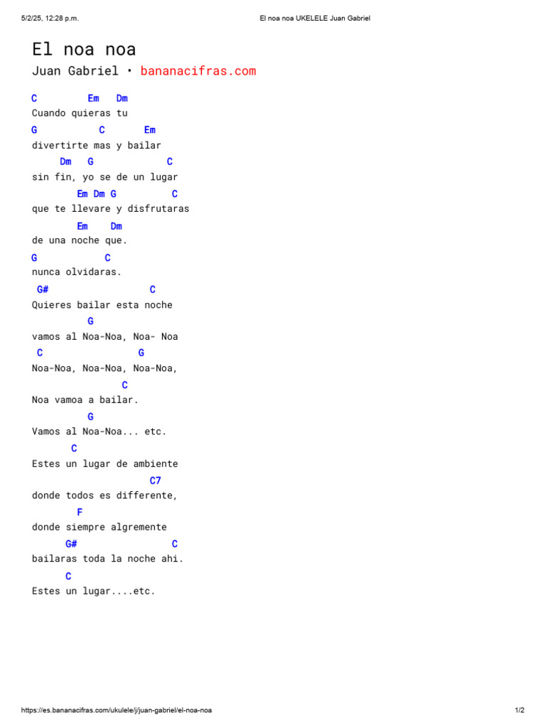 Acordes de "El Noa Noa" para Ukelele | PDF