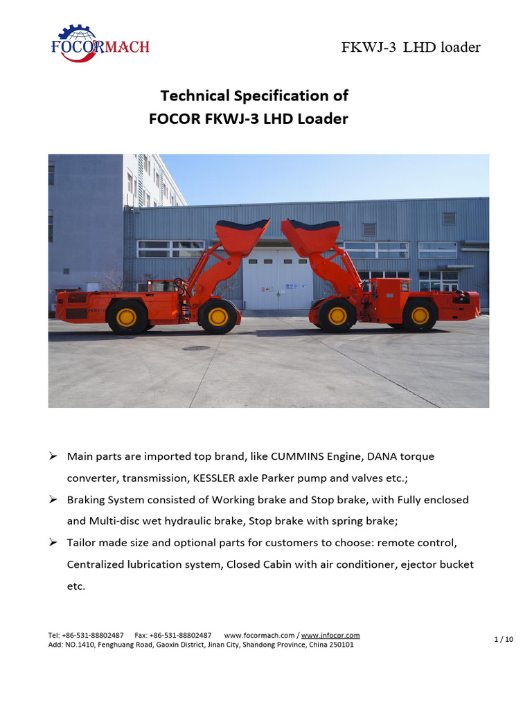 FKWJ-3 LHD Loader Specifications | PDF | Loader (Equipment) | Axle