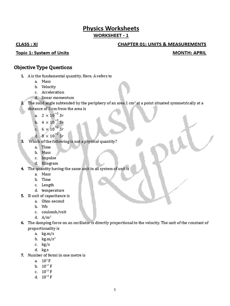 Units and Measurements Worksheet XI | PDF | Astronomical Unit | Mass