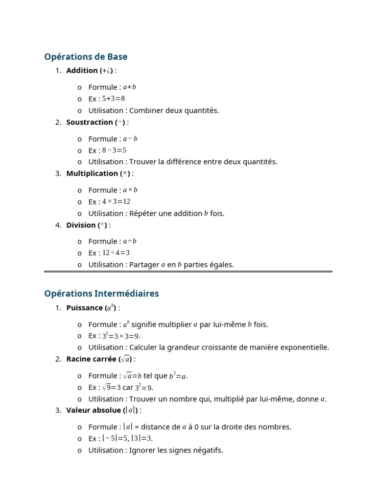 Formules des Opérations de Base | PDF | Fonction trigonométrique ...