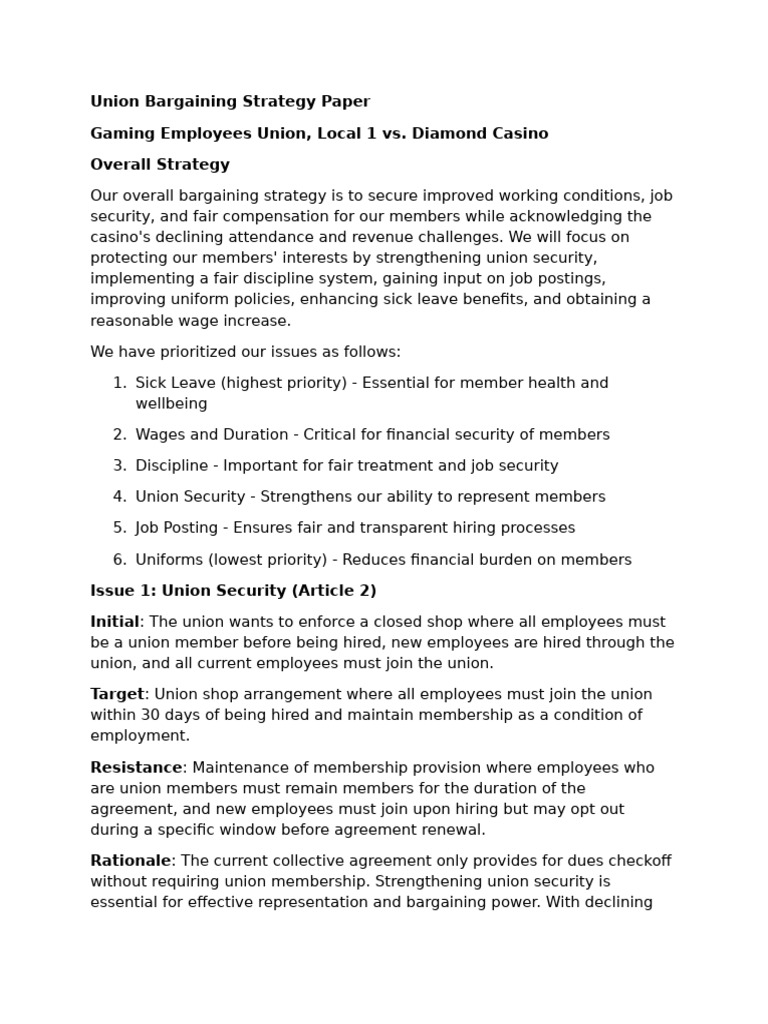Union Bargaining Strategy for Casino Workers | PDF | Cost Of Living ...