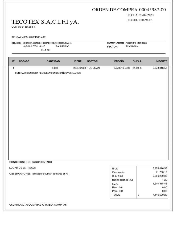Orden de Compra Remodelación Baños | PDF