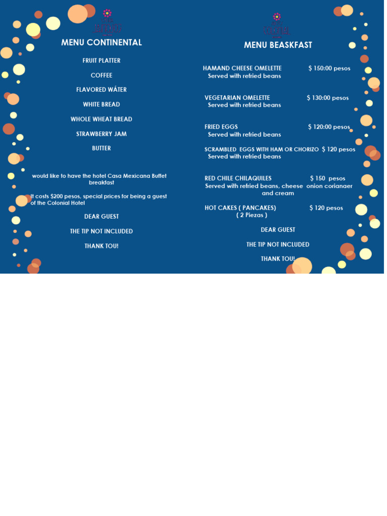Continental Breakfast Menu Options | PDF