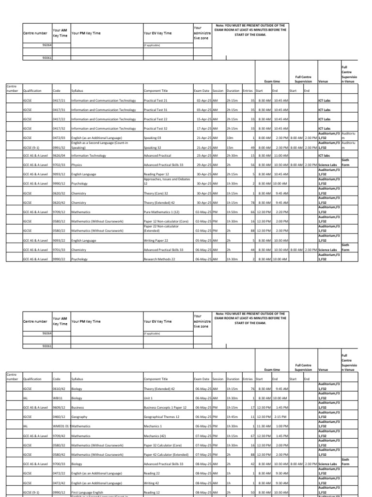 Exam Timetable-June 2025 | PDF | Qualifications | Student Assessment ...