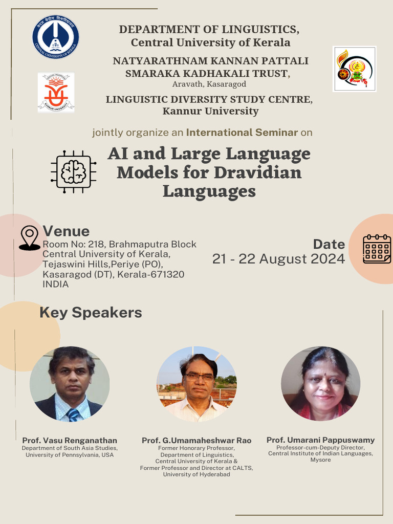 Brochure of International Seminar On AI&LLM For Dravidian Languages ...