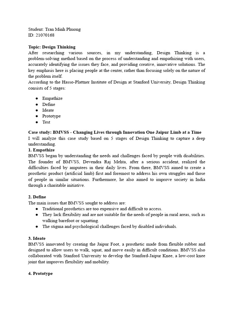 Design Thinking in Prosthetics Innovation | PDF