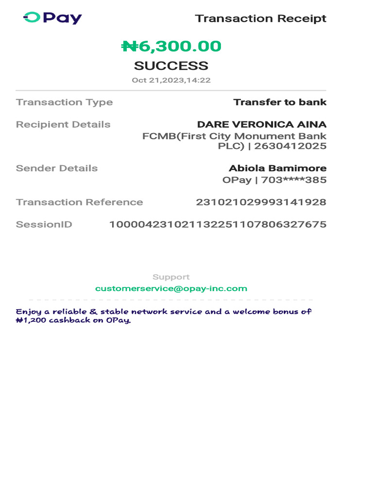 Successful Bank Transfer Receipt | PDF