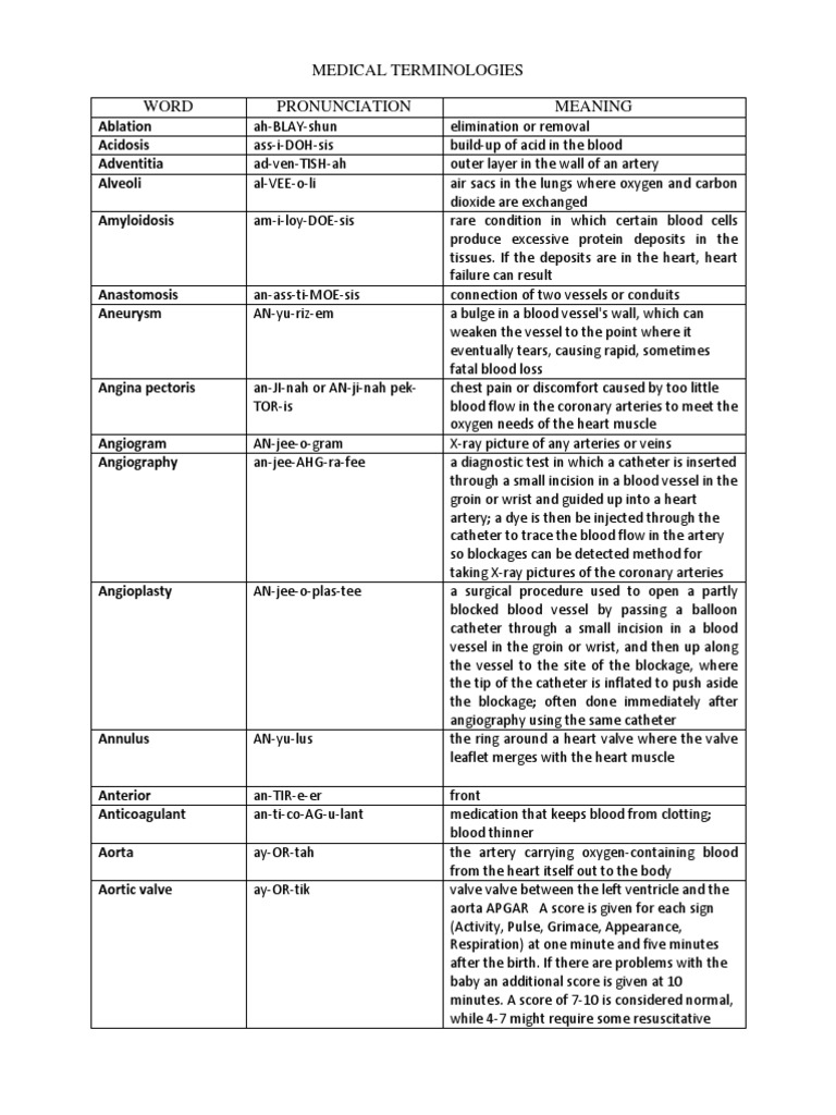 Medical Terminologies | PDF | Heart | Circulatory System