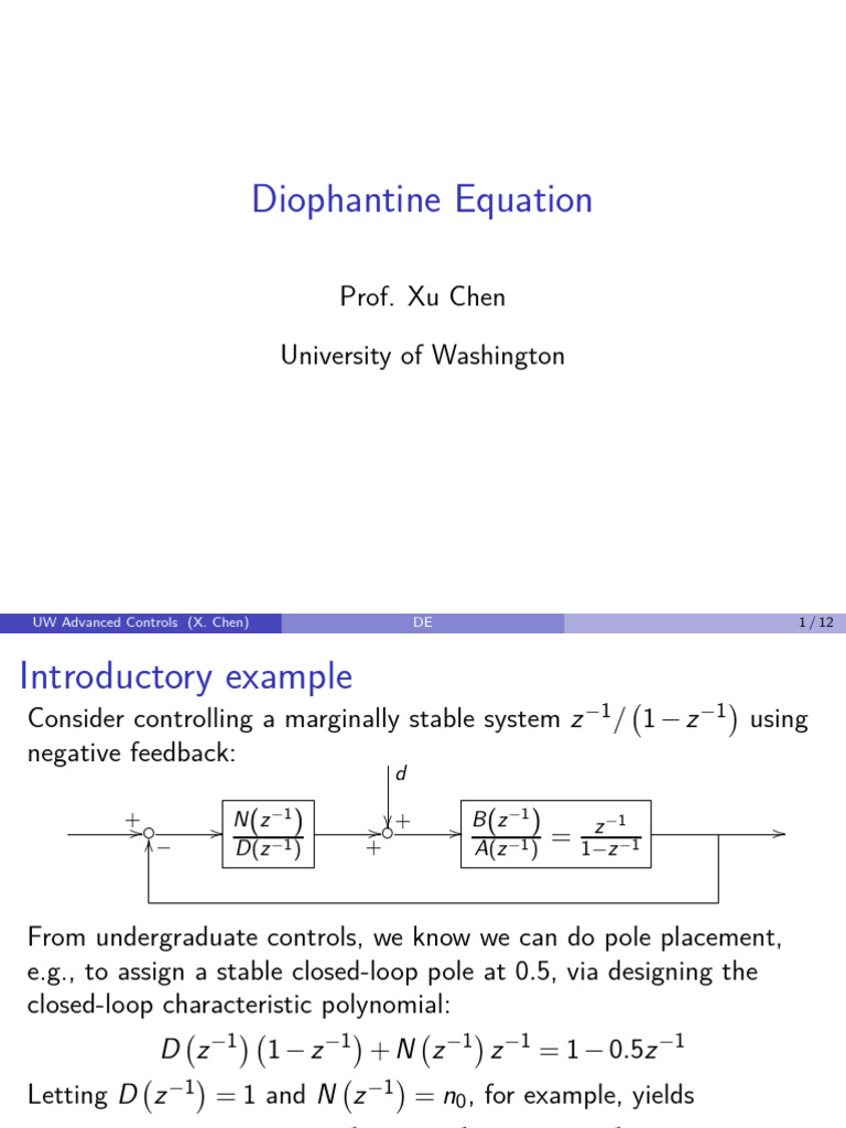 Diophantine Equation in Control Systems | PDF | Equations | Mathematics