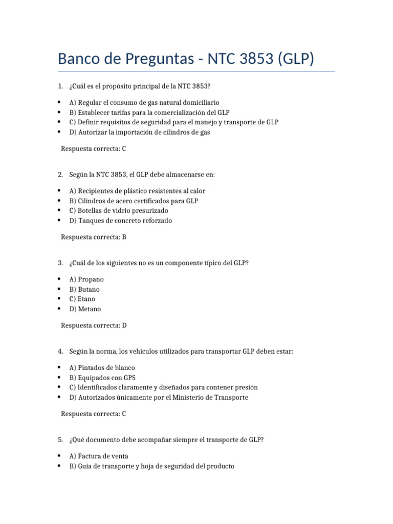 Preguntas sobre NTC 3853 y GLP | PDF | Gas de petróleo licuado | Gases