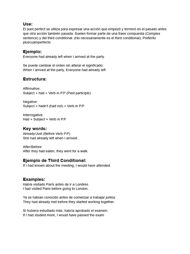 Past Perfect | PDF | Perfect (Grammar) | Linguistics