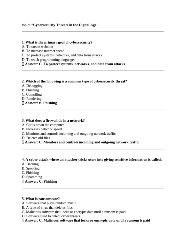 Topic3 Cybersecurity Threats in The Digital Age | PDF