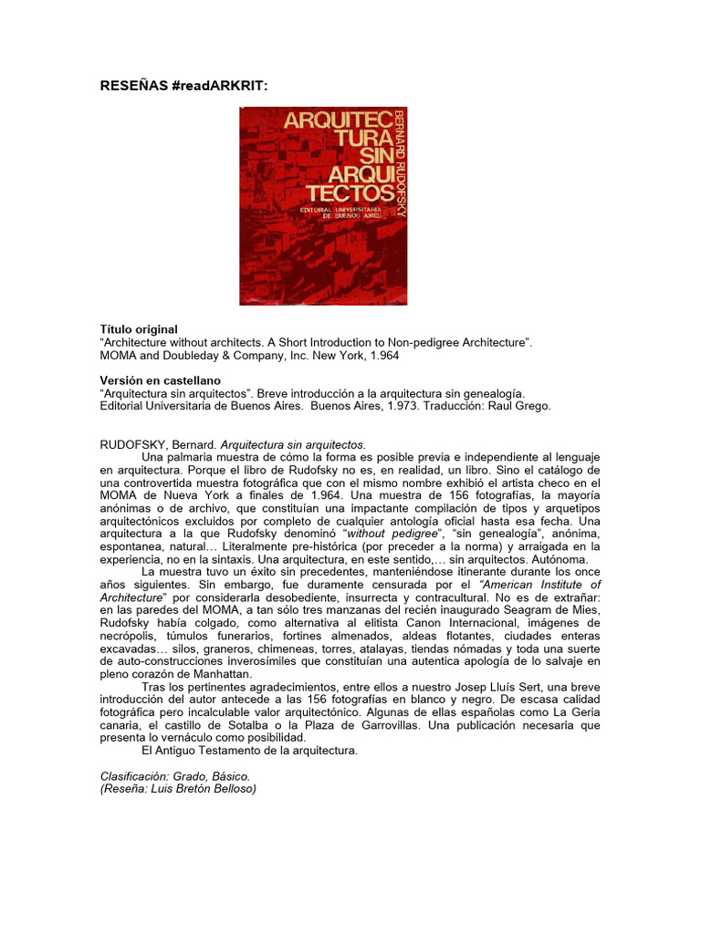 Arquitectura sin arquitectos: Rudofsky | PDF | Estilo