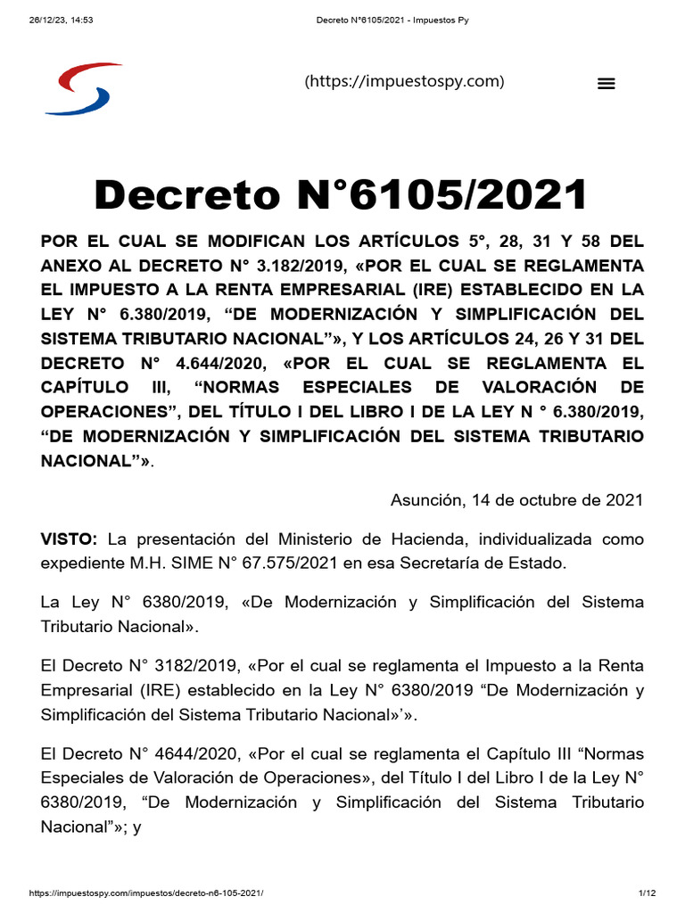 Decreto N°6105 - 2021 - Impuestos Py para Depreciación | PDF ...