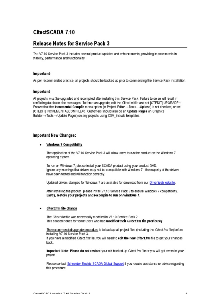 CitectSCADA 7.10 SP3 Release Notes | PDF | Windows Vista | Microsoft ...