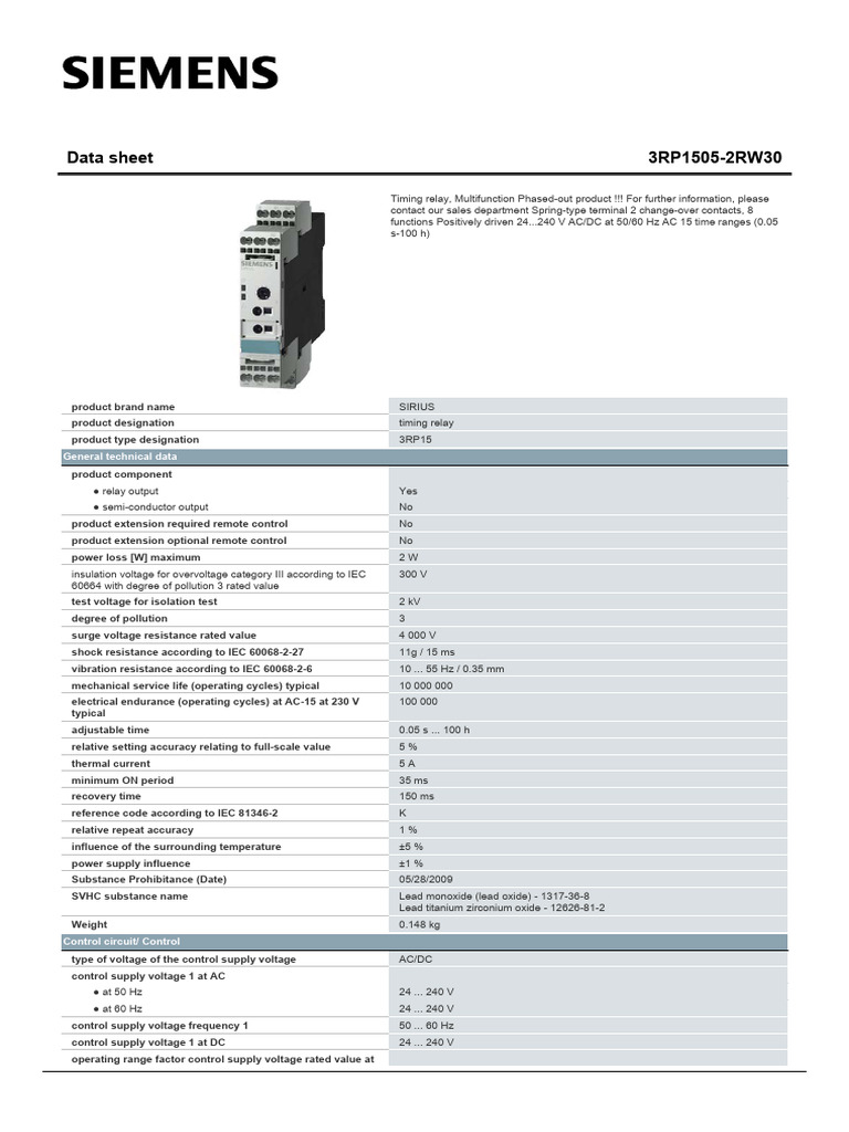 3RP15052RW30 Datasheet en | PDF | Relay | Alternating Current