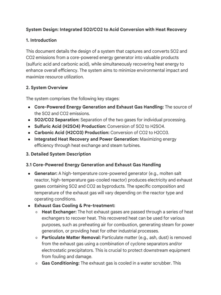 System Design - Integrated SO2 - CO2 To Acid Conversion With Heat ...