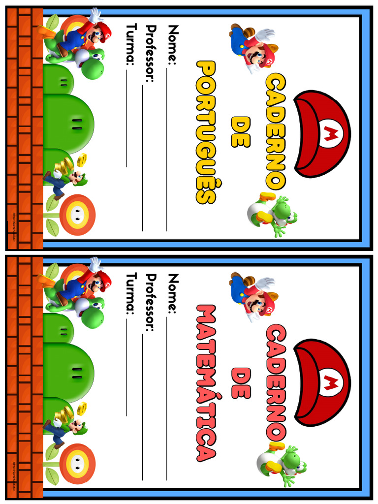 Capas de Cadernos Tema Super Mario Imprimir | PDF