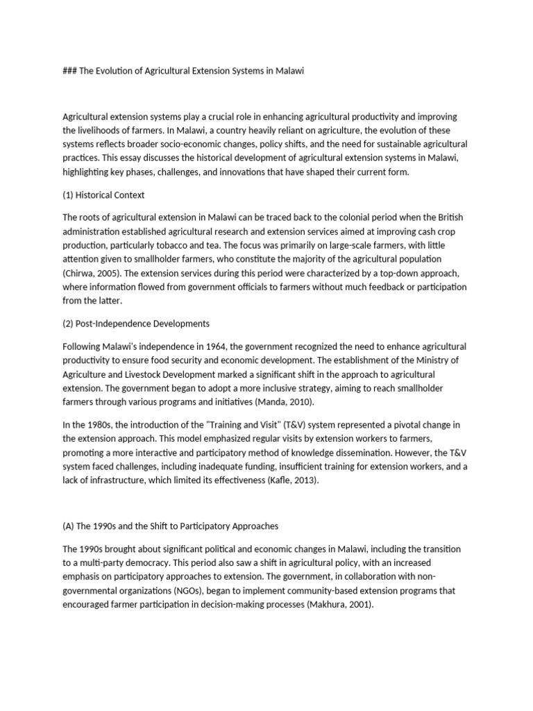 Evolution of Malawi's Extension Systems | PDF | Agriculture | Smallholding