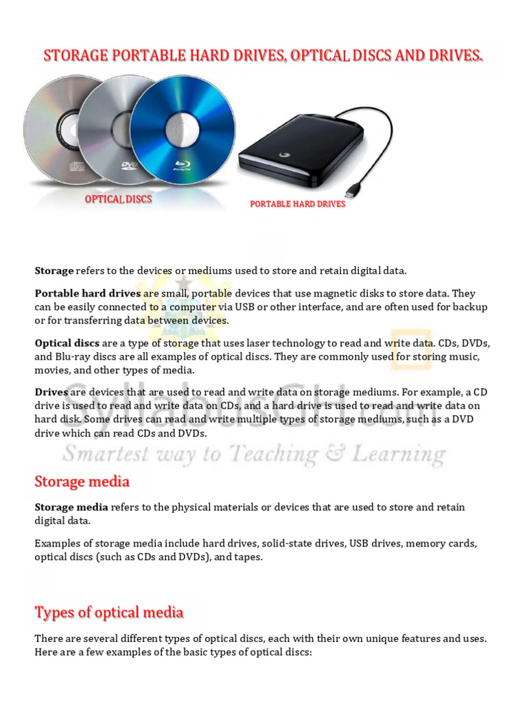 Portable Hard Drives & Optical Discs Guide | PDF | Dvd | Compact Disc
