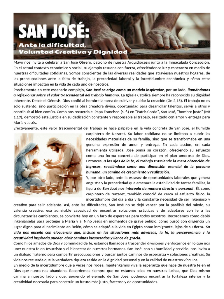San José Obrero: Modelo de Trabajo y Esperanza | PDF | San José | Jesús