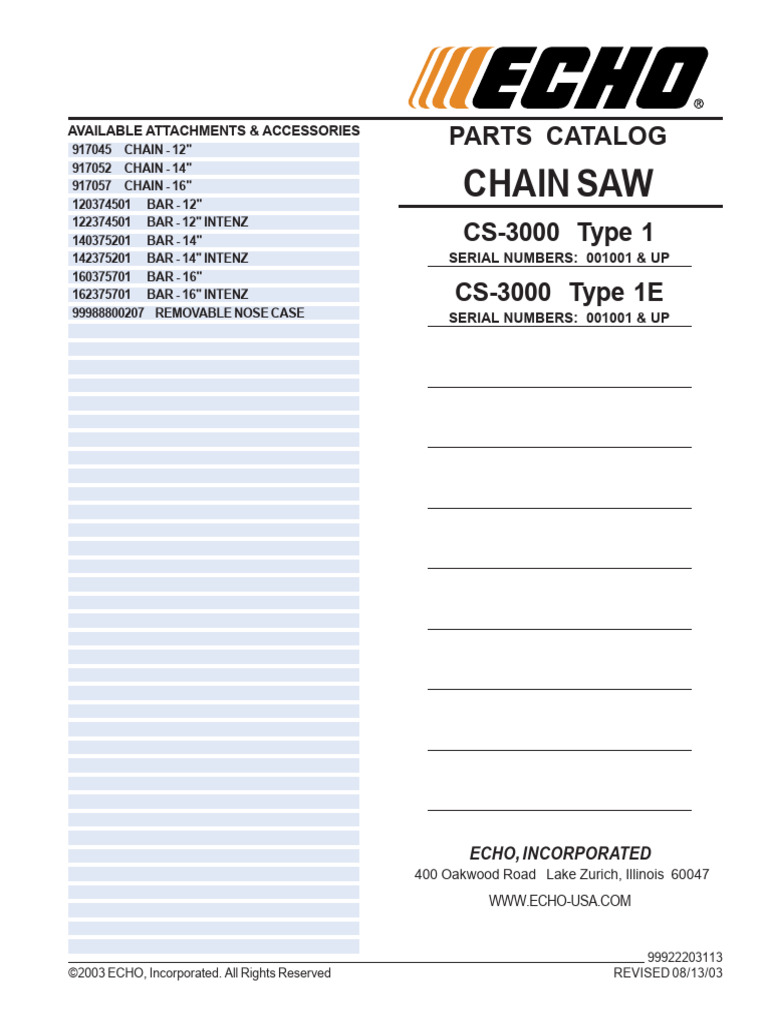 ECHO CS-3000 Chainsaw Parts Catalog | PDF | Carburetor | Throttle