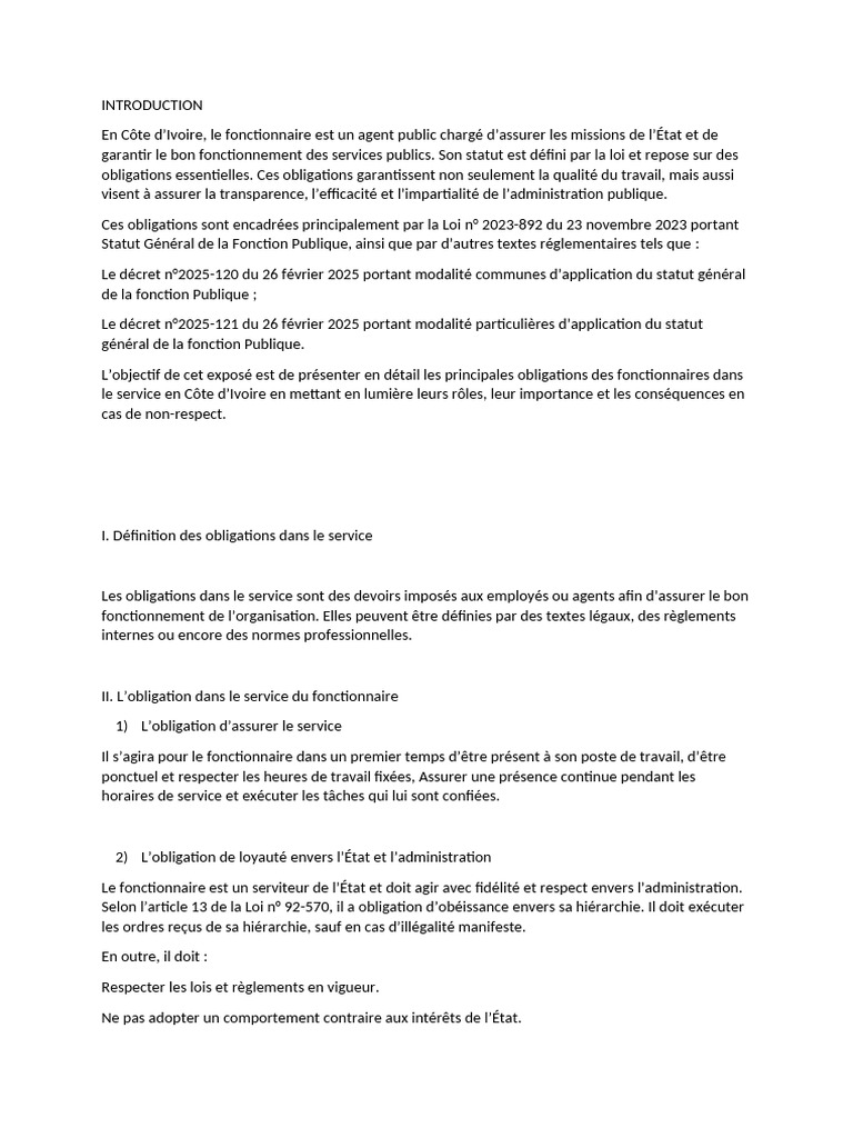 Obligations des fonctionnaires en Côte d'Ivoire | PDF | la corruption | Loi