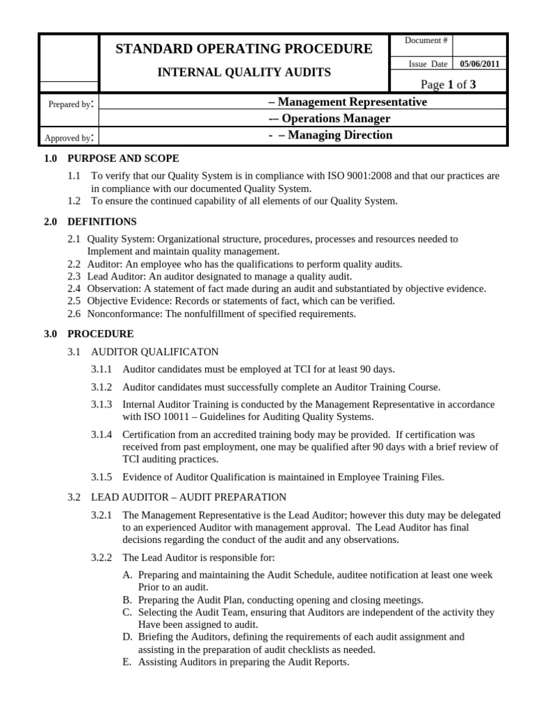 Internal Quality Audit SOP Guide | PDF | Audit | Financial Audit