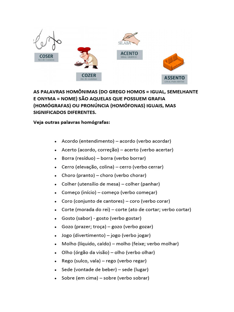 Palavras Homônimas: Exemplos e Significados | PDF