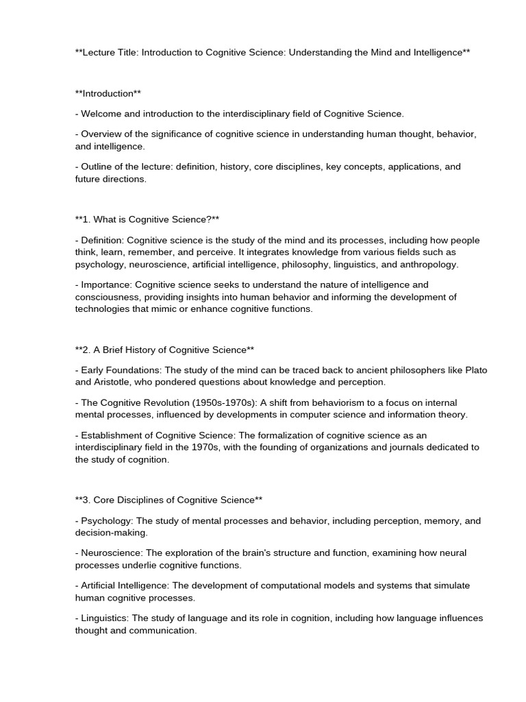 Cognitive Science: An Interdisciplinary Overview | PDF | Cognitive ...