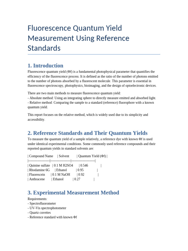 Fluorescence_Quantum_Yield_Report (2) | PDF | Fluorescence | Optics