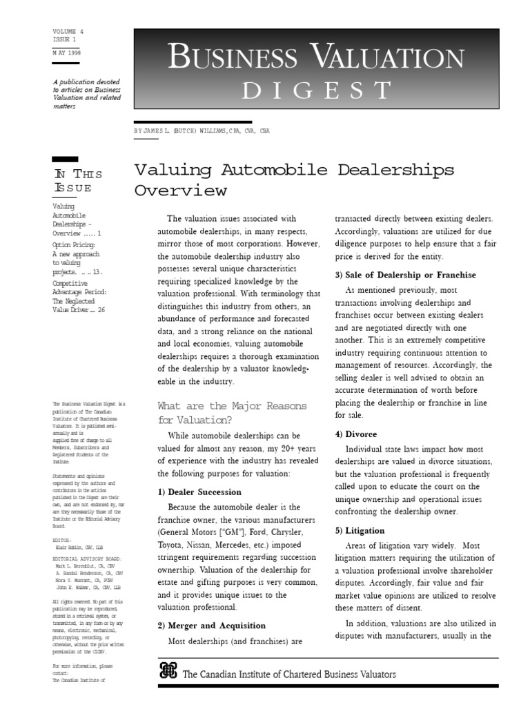 Valuing Automobile Dealerships Overview | PDF | Valuation (Finance ...