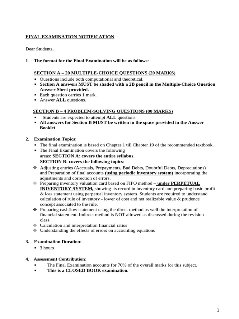 ACC101 FINANCIAL ACCOUNTING 1 Final Exam Revision (2024) | PDF | Debits ...