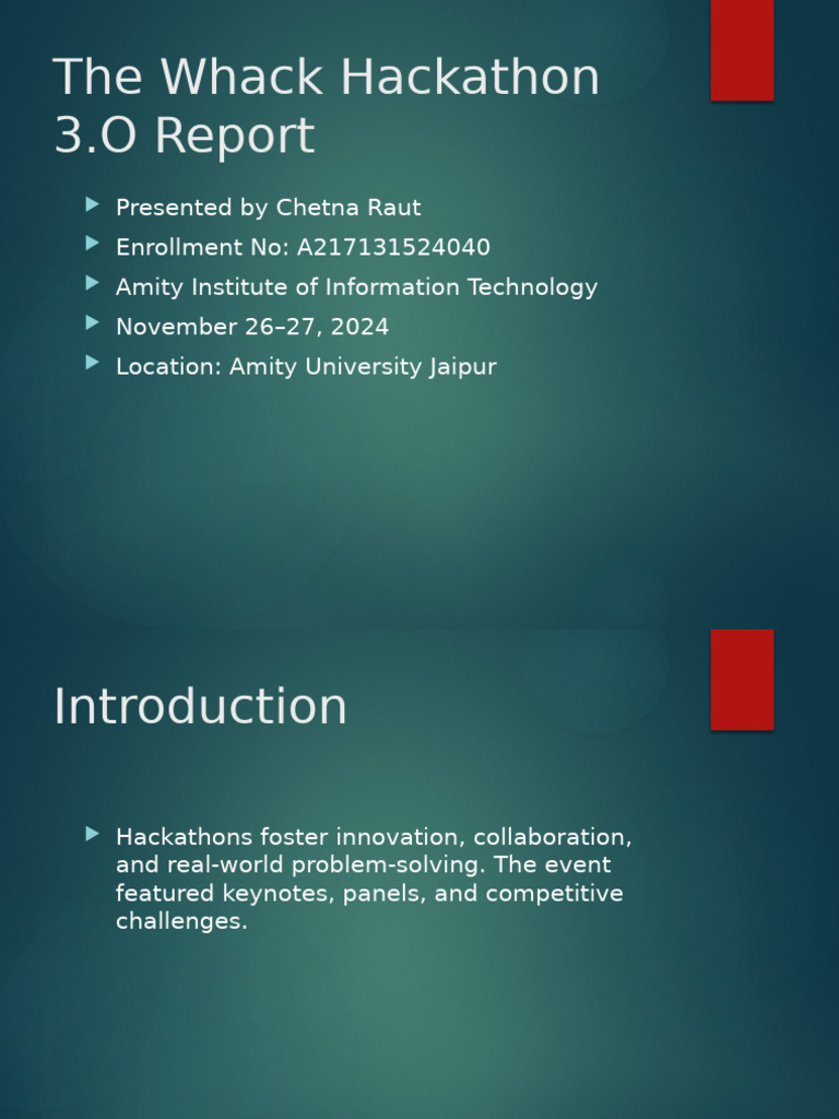 Chetna Raut's Whack Hackathon Report | PDF | Artificial Intelligence ...