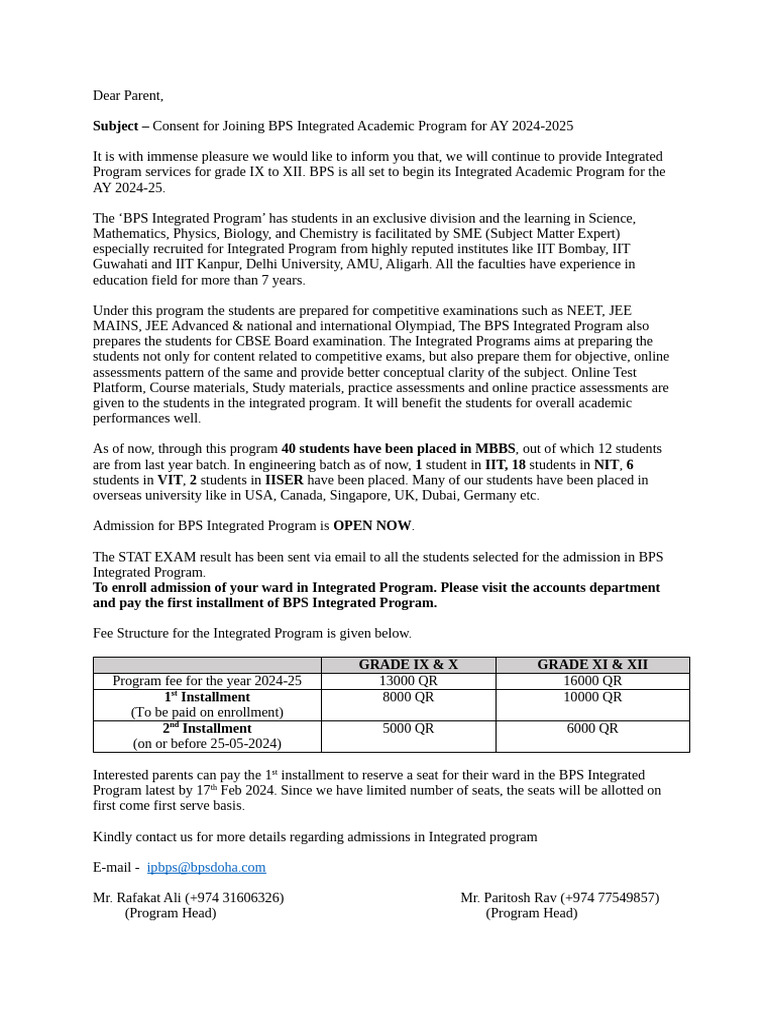 BPS Integrated Academic Program 2024-25 | PDF | Vocational Education ...