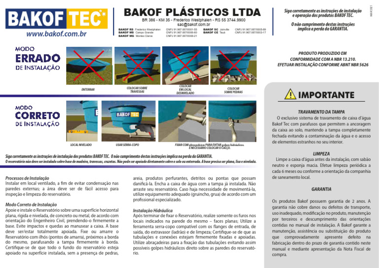Instalação Segura da Caixa d'Água Bakof | PDF