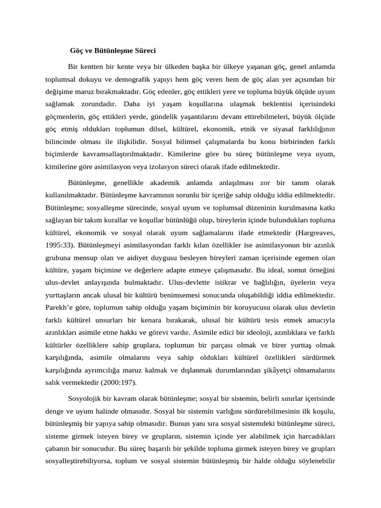 Göç Ve Bütünleşme Süreci | PDF