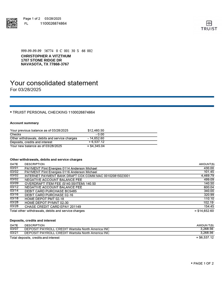 Personal Checking Account Statement | PDF