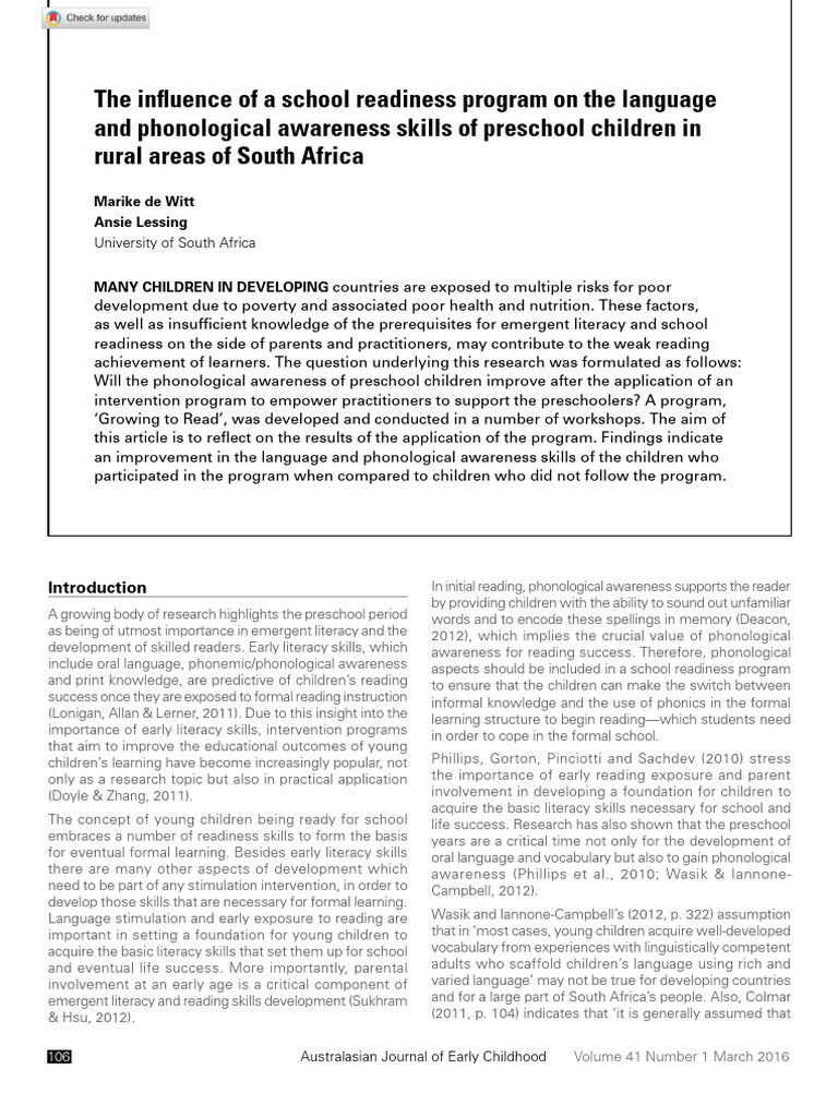 De Witt Lessing 2016 The Influence of A School Readiness Program On The ...