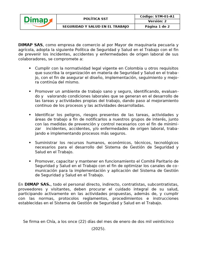 Stm-01-A1 Política SST | PDF | Economias | Business