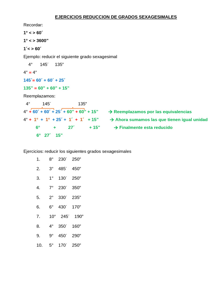 Ejercicios de Reducción de Grados | PDF