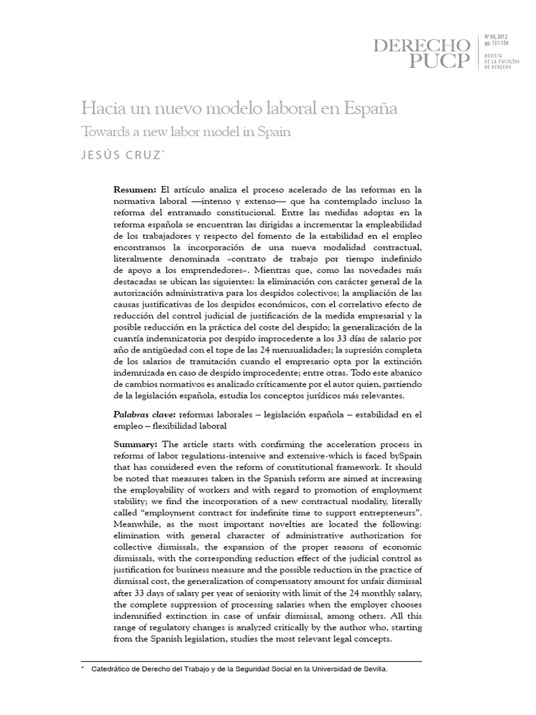 Hacia Un Nuevo Modelo Laboral en España | PDF | Derecho laboral | Business