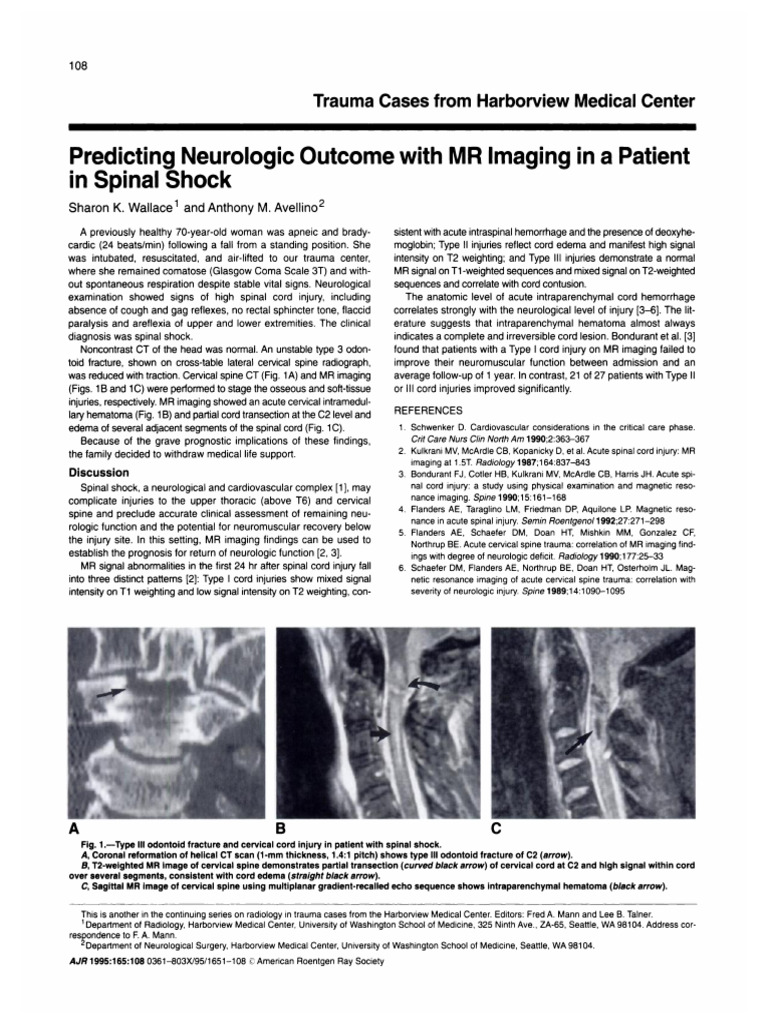 Predicting Neurologic Outcome With MR Imaging in A Patient in Spinal ...