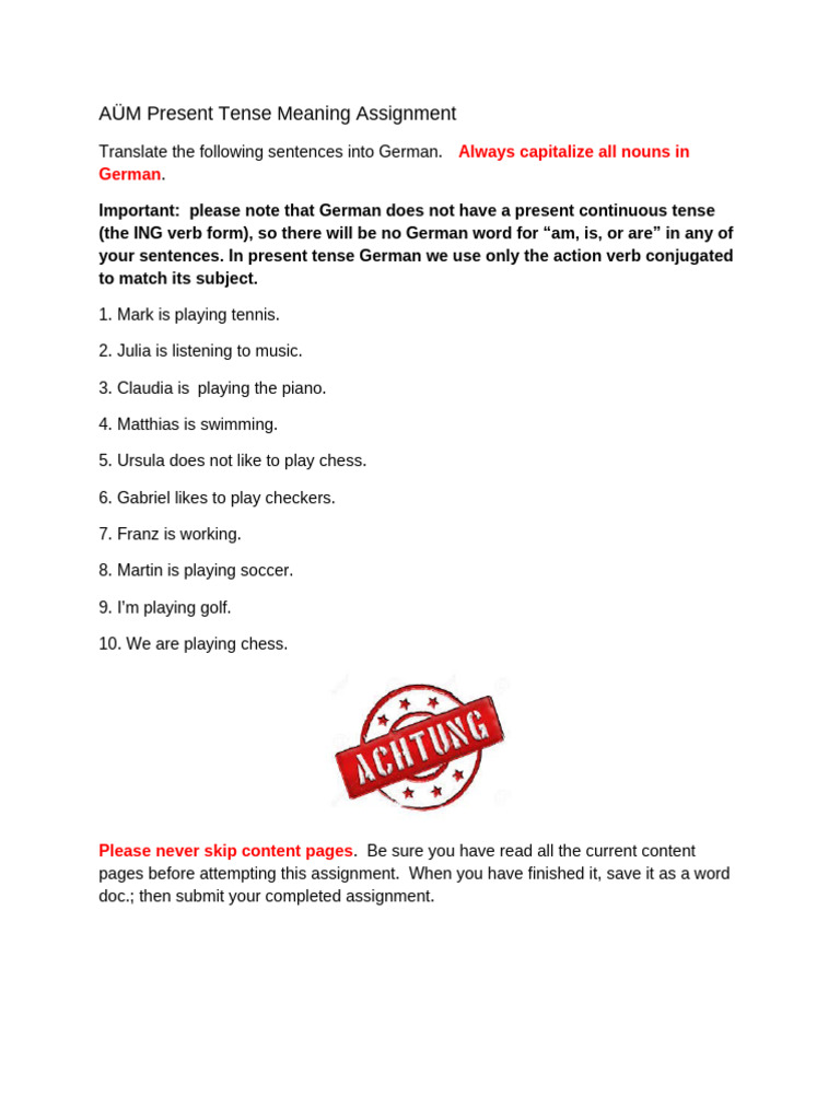 AUM PresentTenseMeaningAssignment | PDF