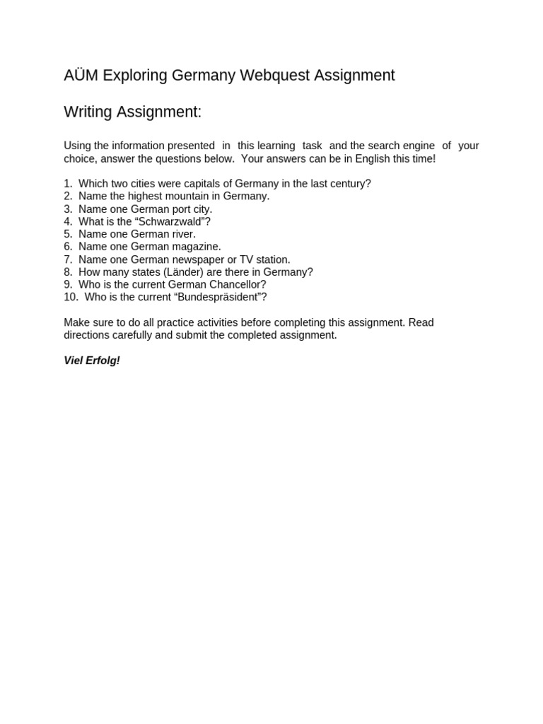 AUM ExploringGermanyWebquest | PDF