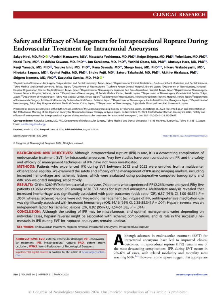 Safety and Efficacy of Management For Intraprocedural Rupture During ...