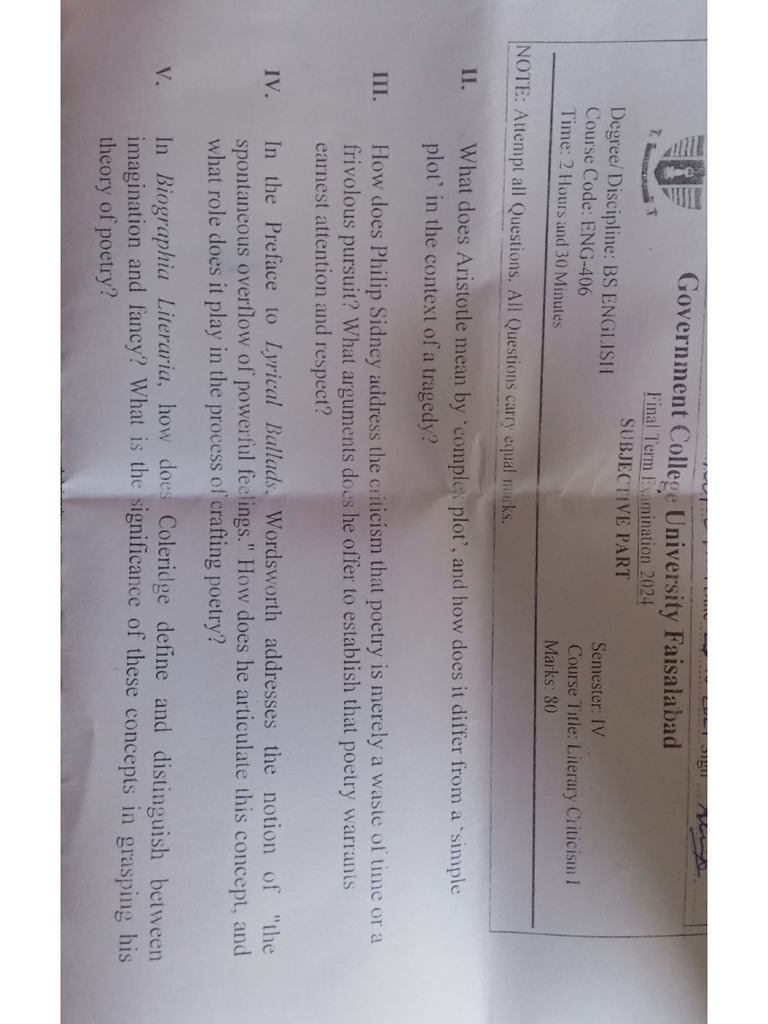 BS English 4th SMSTR Papers | PDF